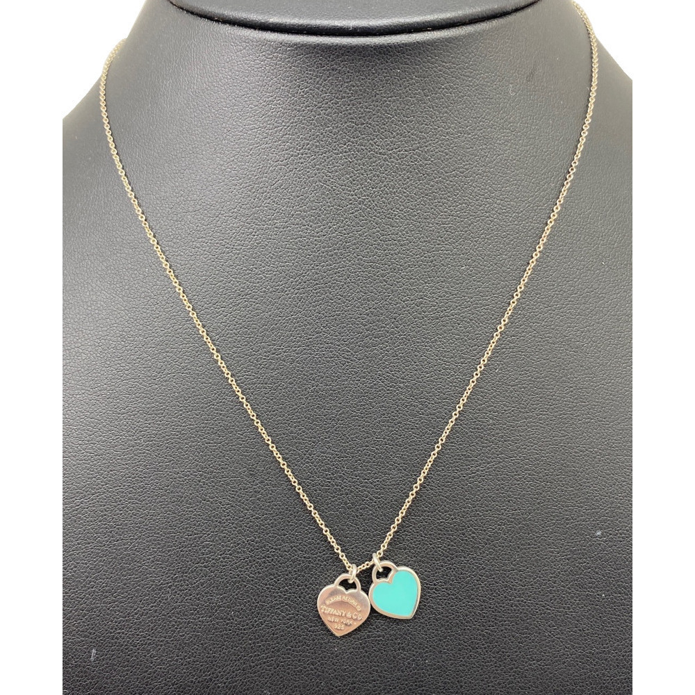 Tiffany Co to Silver Blue Double Heart Pendant Accessories Jewelry